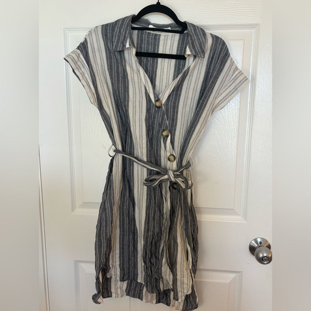 Ark & Co Black and Cream Striped Mini Dress